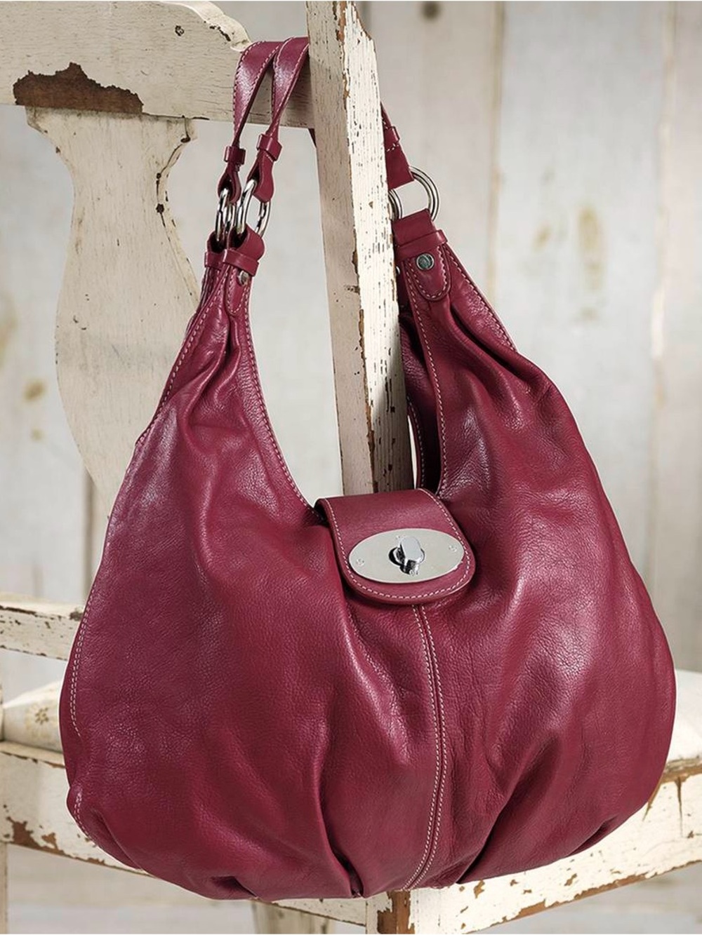 North Style Red Leather Large Shoulder Satchel Bag